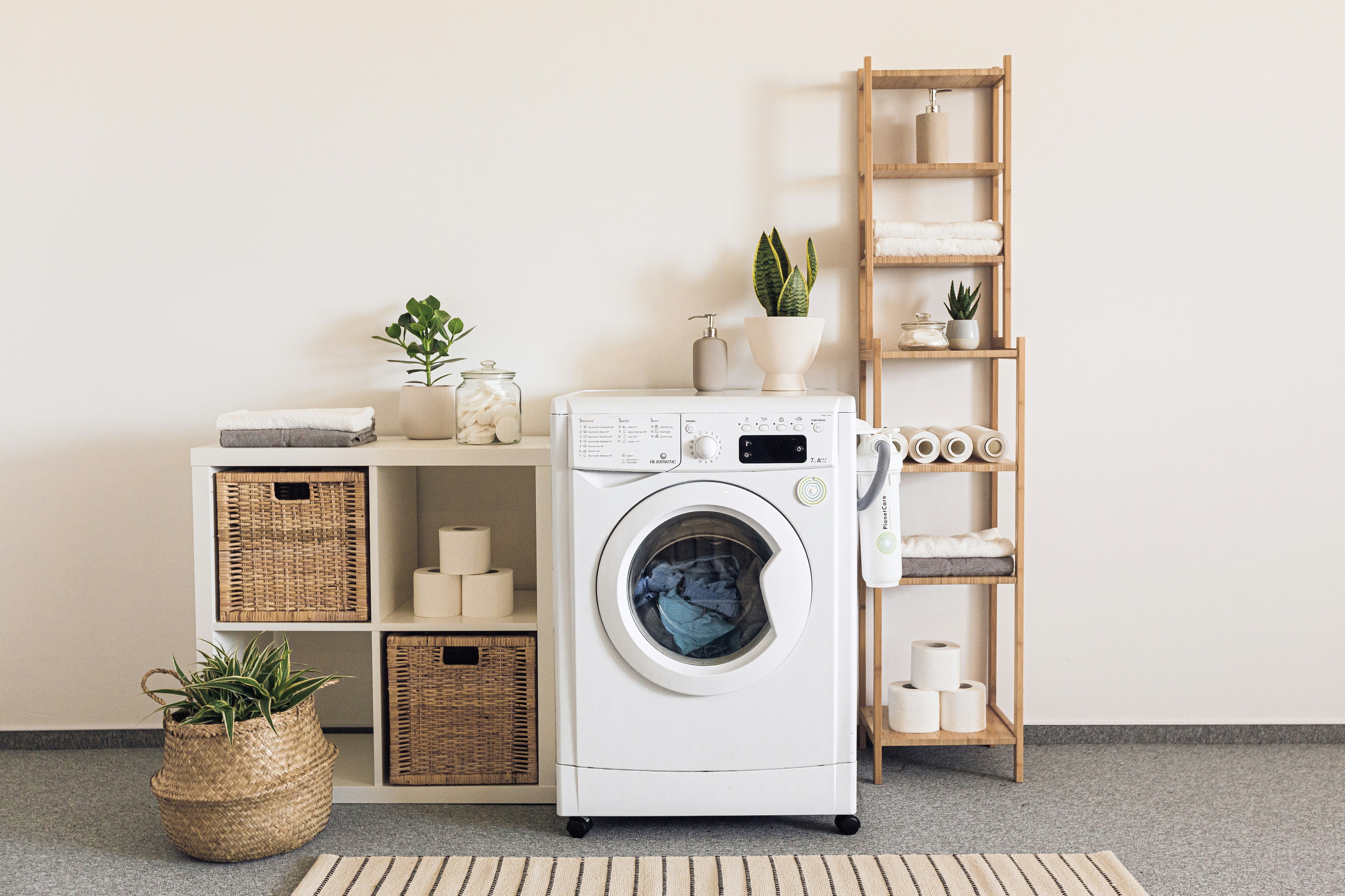Laundry room with front-load washing machine